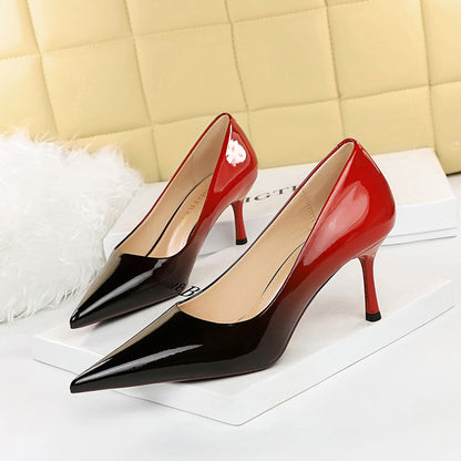 Women's High Heel Pointed Toe Glossy Patent Leather Shoes