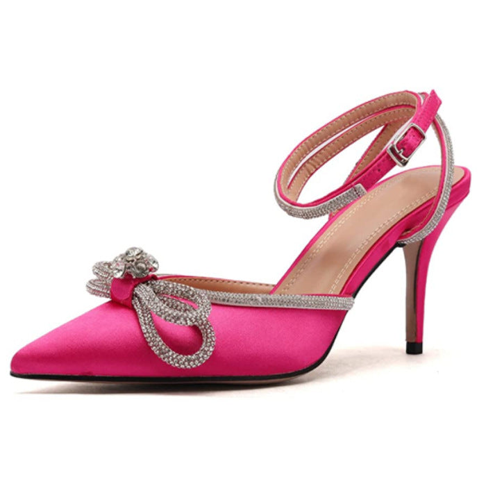 Sandales Strass Nœud Satin Bride Arrière