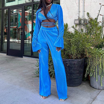 Women's Casual Solid Colour V-neck Fashion Casual Suit