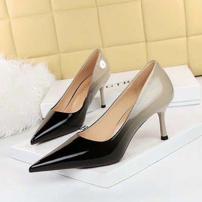 Women's High Heel Pointed Toe Glossy Patent Leather Shoes