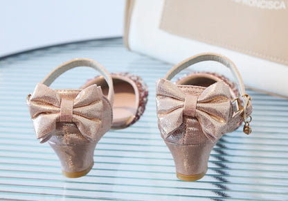 Girls' Leather Shoes Princess Shoes Crystal High Heels