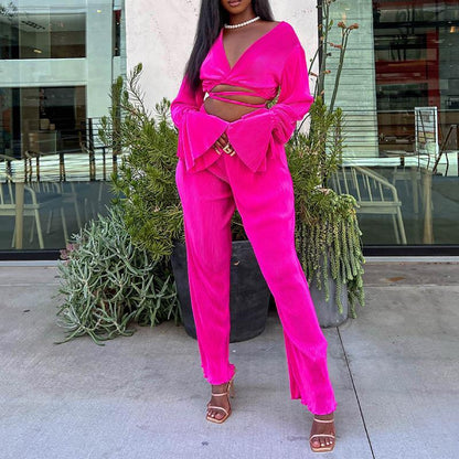Women's Casual Solid Colour V-neck Fashion Casual Suit