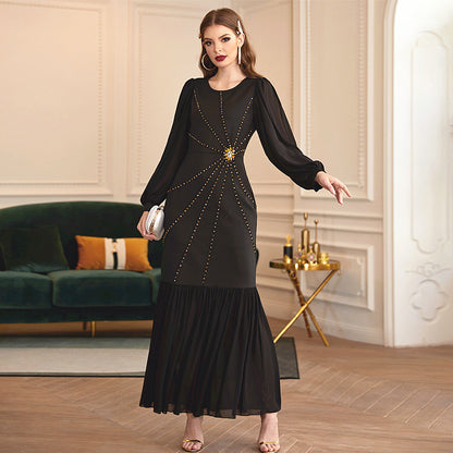 Black Stretch Trim Lantern Sleeve Drill