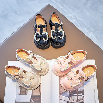 Girl Princess Bow Pearl Small Leather Shoes For Girls