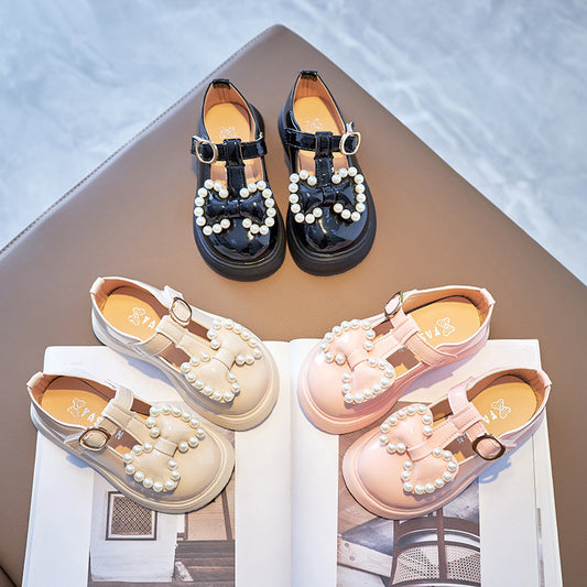 Girl Princess Bow Pearl Small Leather Shoes For Girls