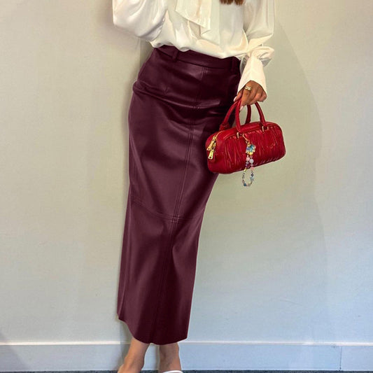 NAYLA – Jupe Fendue Taille Haute Effet Cuir