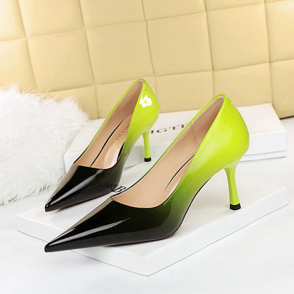 Women's High Heel Pointed Toe Glossy Patent Leather Shoes