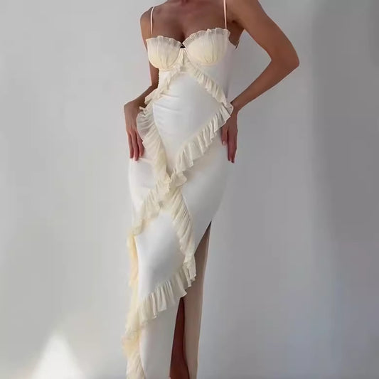 GlamSlip  Robe Fendue à Volants