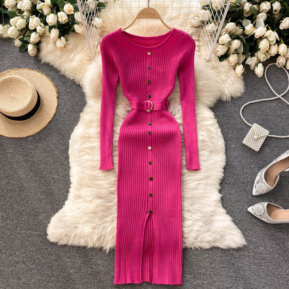 Juliana – Robe Cintrée à Col Rond et Boutonnage Élégant