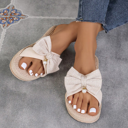 Women's Rope Bottom Solid Color Fashion Trendy Indoor Outdoor Bowknot Slippers