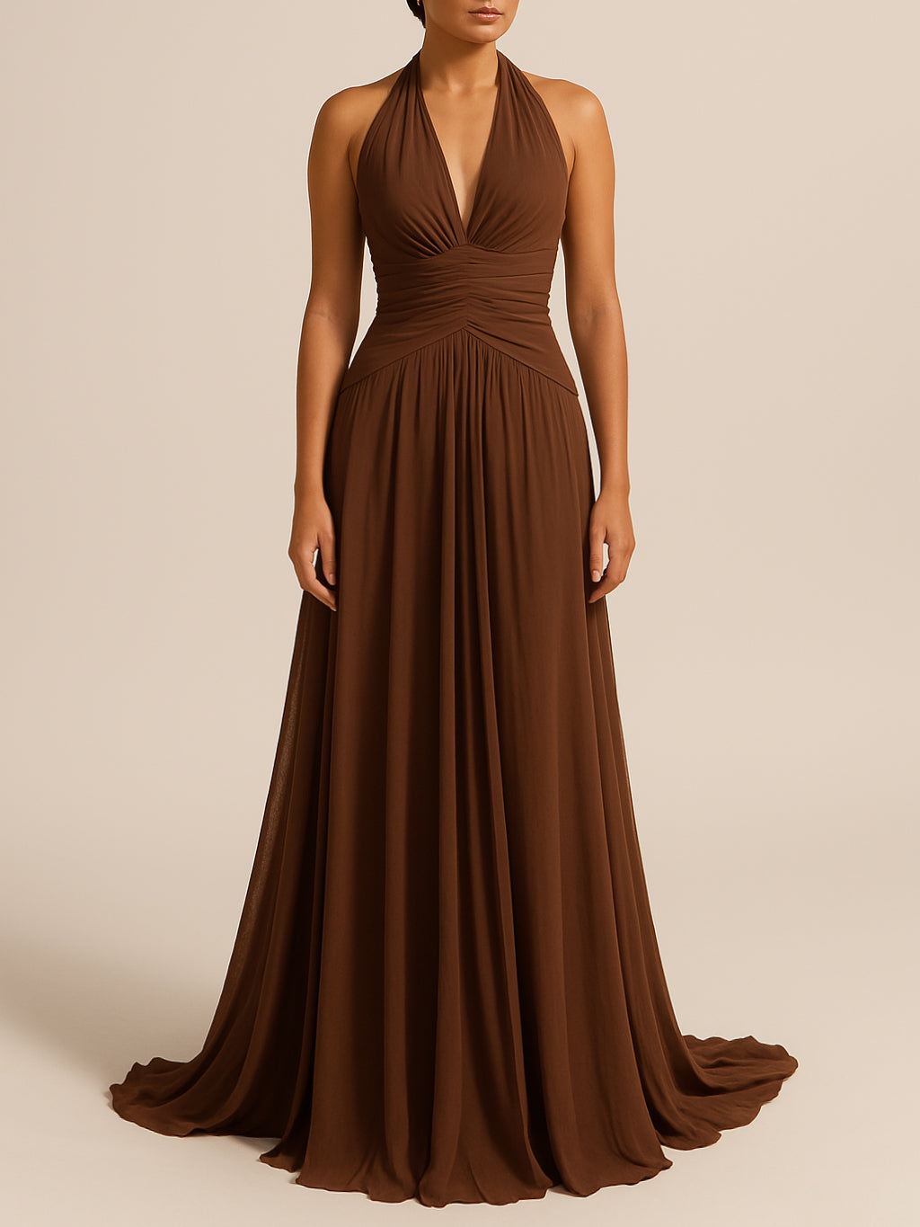 Robe Longue Halter Dos Nu Marron