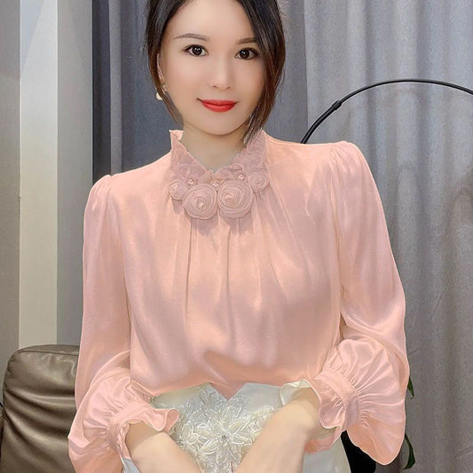Flower Satin Design Versatile Casual Shirt