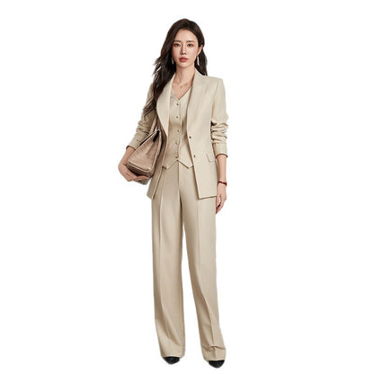 Ensemble Beige Style Britannique Pantalon Large Femme