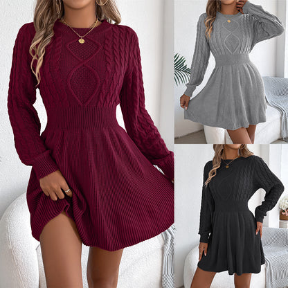 ✨ Ayomide – Robe Pull Longue à Taille Cintrée et Manches Lanternes