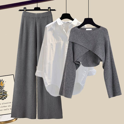 👑 Zeynab– Ensemble 3 Pièces Pull Tricoté, Chemis et Pantalon Large
