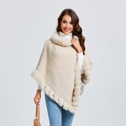 Raniya – Cape Femme Luxe avec Col en Fourrure Rex
