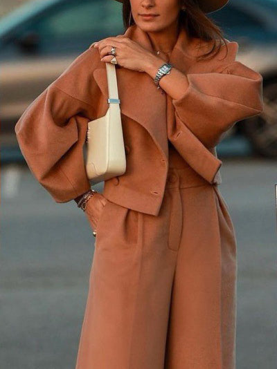 Ensemble Veste Courte Colé Pantalon Taille Haute Femme