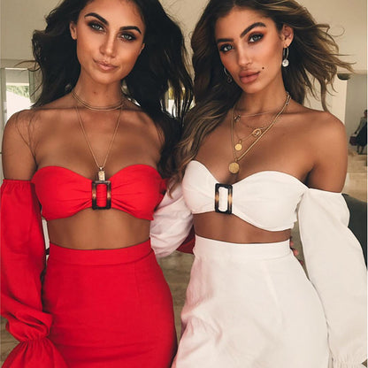 Tube Top Long-Sleeved Solid Color Suit