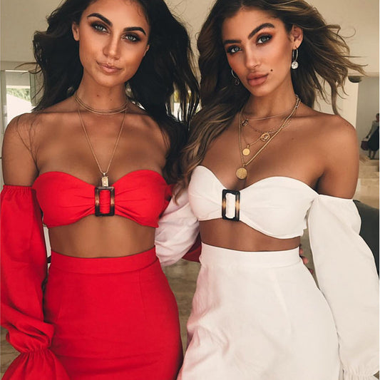 Tube Top Long-Sleeved Solid Color Suit