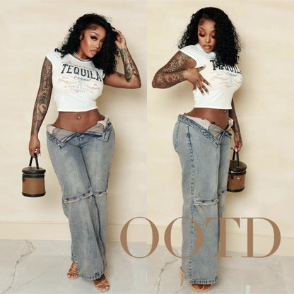 Rougui – Jean Large Y2K Taille Haute Vintage