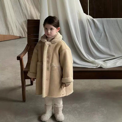 🌸 Nayéma – Manteau Douillet Fille en Laine d’Agneau