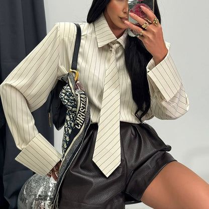 Chemise Rayée Col Cravate Manches Longues