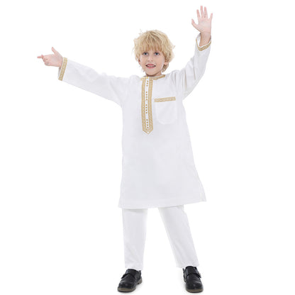 Middle East Teen Boy Embroidered Robe Suit