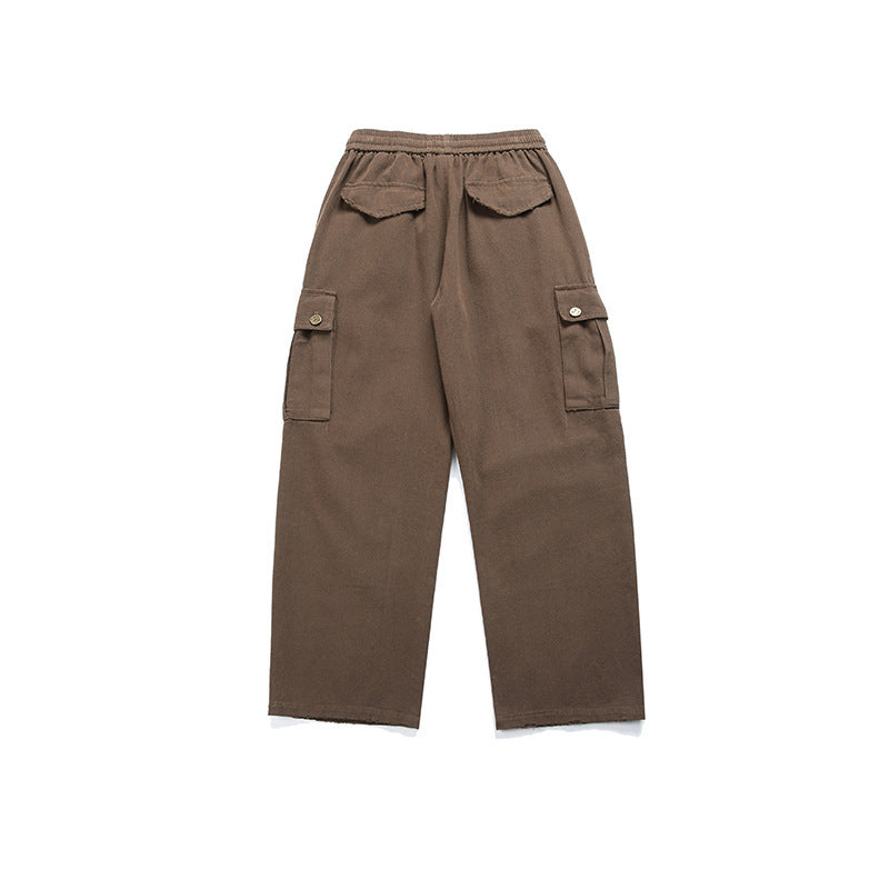 Solid Color Three-dimensional Pocket Decoration Straight-leg Trousers Men