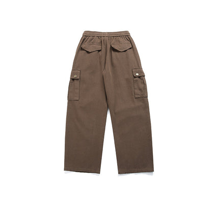Solid Color Three-dimensional Pocket Decoration Straight-leg Trousers Men