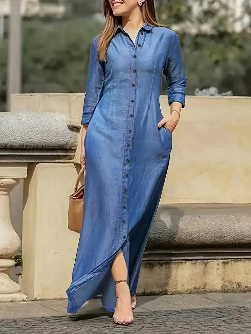 ✨ Amaïra – Robe Longue Élégante à Manches Longues