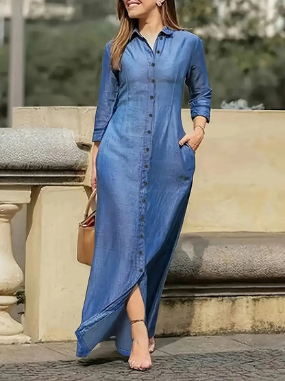 ✨ Amaïra – Robe Longue Élégante à Manches Longues