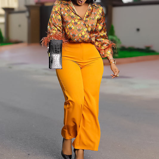 Women's Fashion Printed Long-sleeved Shirt Elegant Outfit