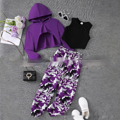 🧥 Crop Hoodie, Débardeur & Pantalon Camouflage (3 Pièces)