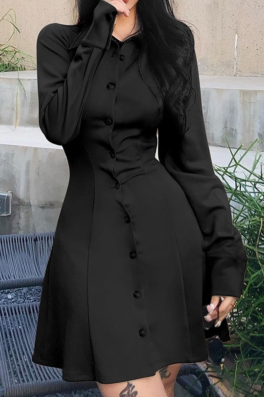 Robe Vintage Femme à Manches Longues avec Boutons