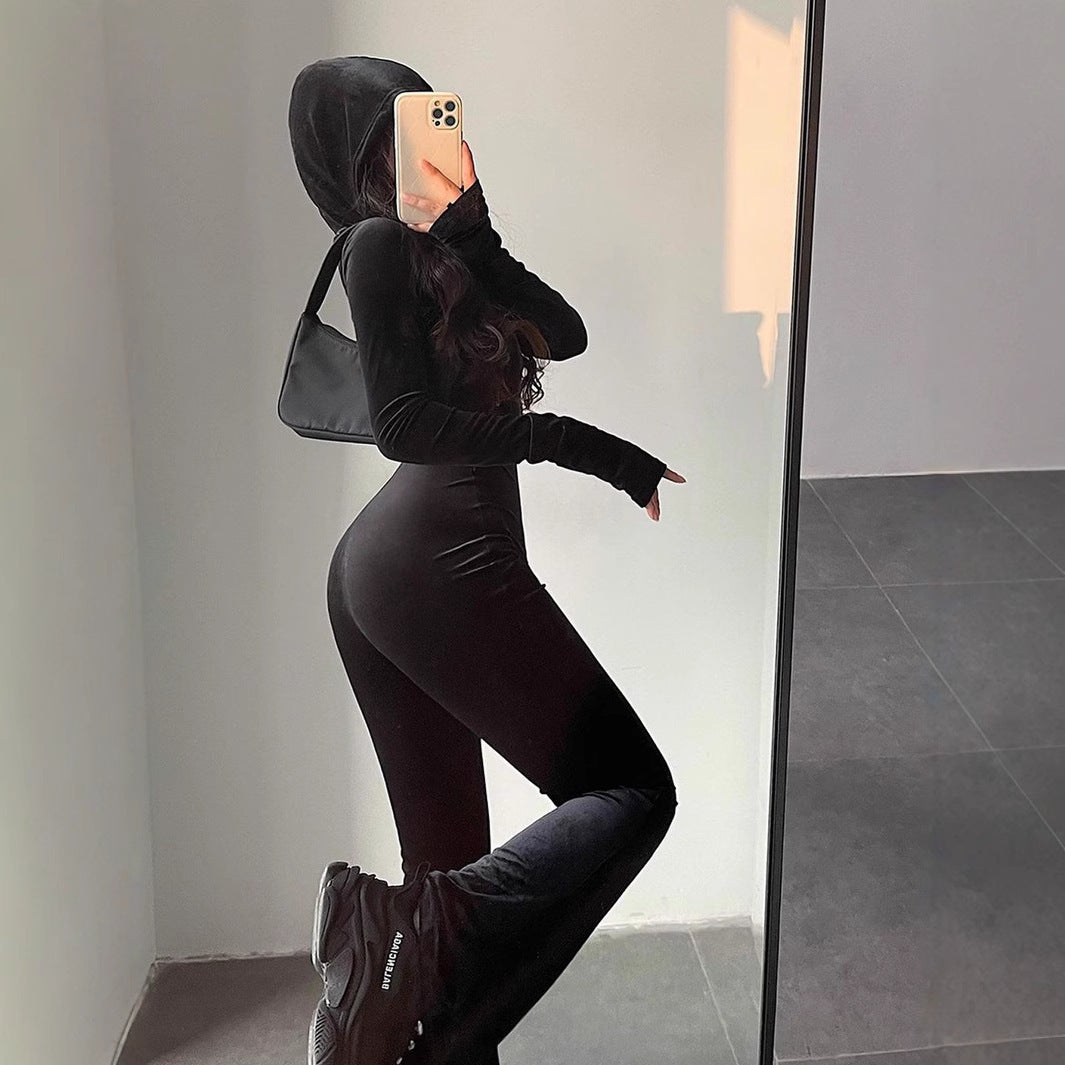 🌟Liya – Combinaison à Capuche Slim Fit en Velours