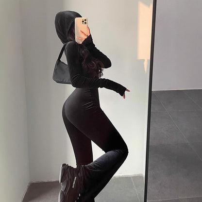 🌟Liya – Combinaison à Capuche Slim Fit en Velours