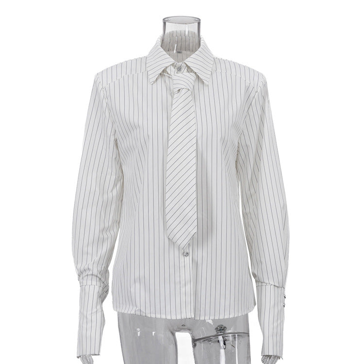 Chemise Rayée Col Cravate Manches Longues