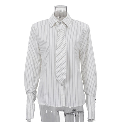 Chemise Rayée Col Cravate Manches Longues