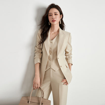 Ensemble Beige Style Britannique Pantalon Large Femme