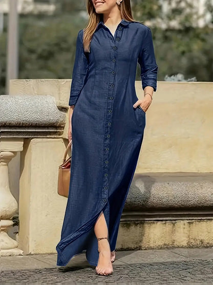 ✨ Amaïra – Robe Longue Élégante à Manches Longues