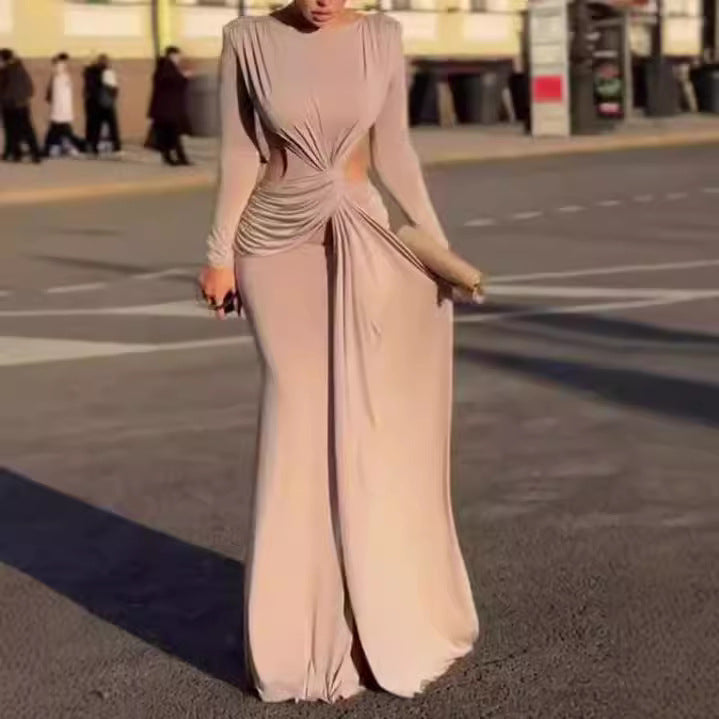 Robe Longue Slim Beige Femme
