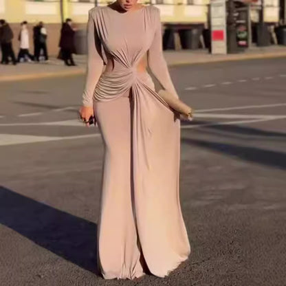 Robe Longue Slim Beige Femme