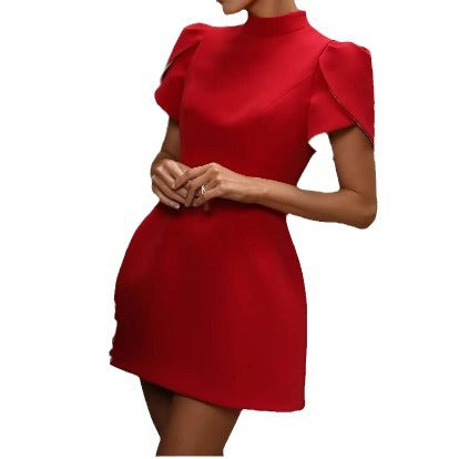 Robe Courte Taille Haute Nœud Manches Pétales