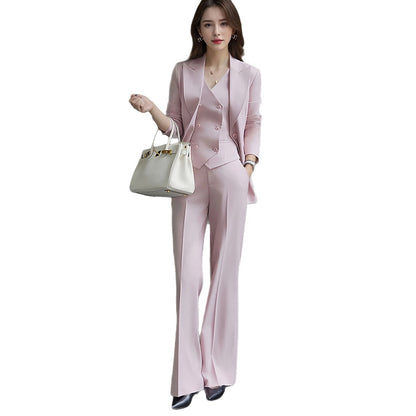 Ensemble 3 Pièces Tailleur Gilet Pantalon Rose Lotus