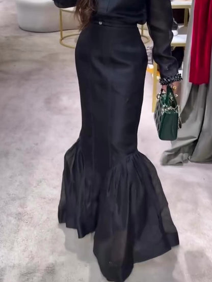 Jupe Sirène Organza Structurée Noire