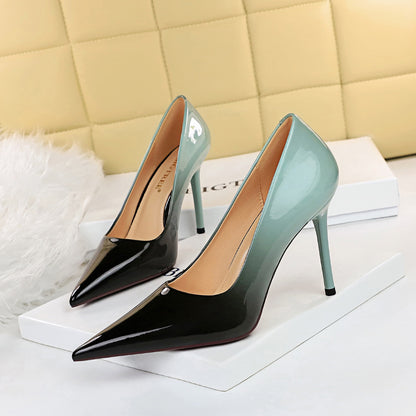 Women's High Heel Pointed Toe Glossy Patent Leather Shoes