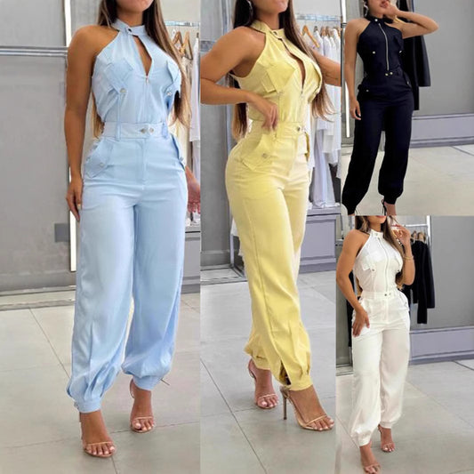 Ensemble Deux Pièces Haut Halter Pantalon Casual Femme