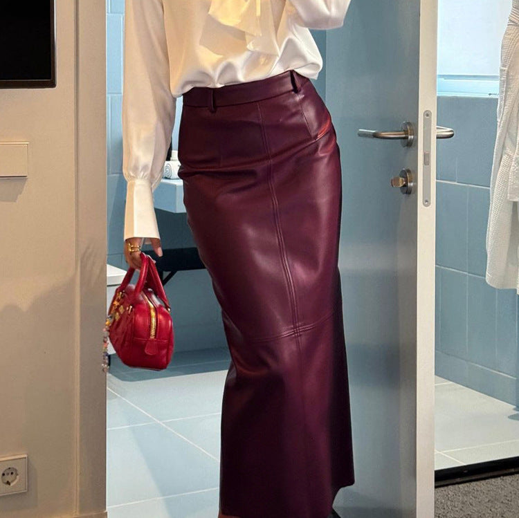 NAYLA – Jupe Fendue Taille Haute Effet Cuir