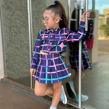 Children's Plaid Pleated Skirt Skirt Suit