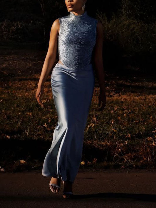 Ensemble Satin Franges Jupe Sirène